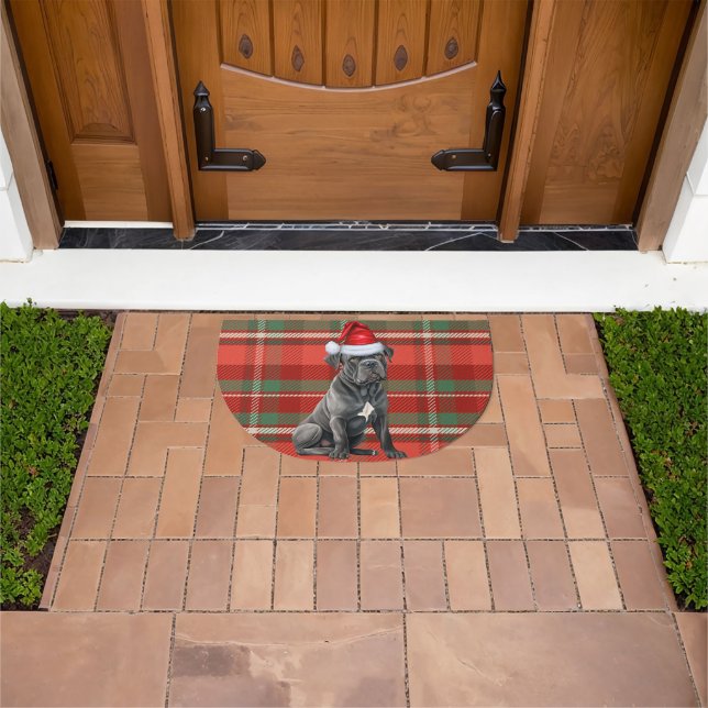 Cane Corso Dog Red Seasonal Plaid Holiday Doormat (Outdoor)