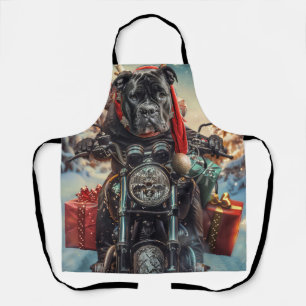 Cane Corso Dog Riding Motorcycle Christmas Apron