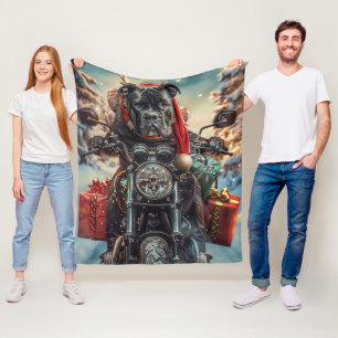 Cane Corso Dog Riding Motorcycle Christmas Fleece Blanket