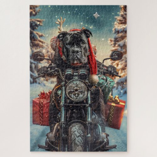 Cane Corso Dog Riding Motorcycle Christmas  Jigsaw Puzzle
