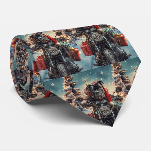 Cane Corso Dog Riding Motorcycle Christmas  Neck Tie