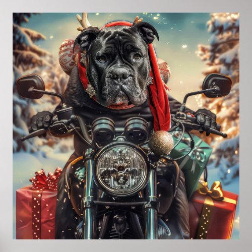 Cane Corso Dog Riding Motorcycle Christmas  Poster