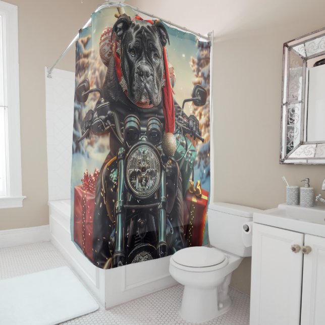 Cane Corso Dog Riding Motorcycle Christmas  Shower Curtain (In Situ)