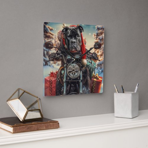 Cane Corso Dog Riding Motorcycle Christmas  Square Wall Clock