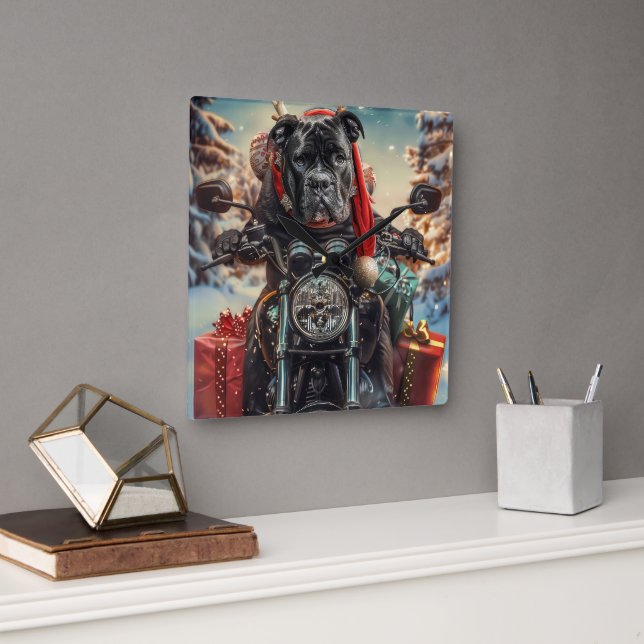 Cane Corso Dog Riding Motorcycle Christmas  Square Wall Clock (Office)