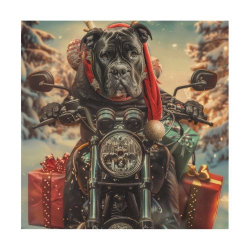 Cane Corso Dog Riding Motorcycle Christmas  Wood Wall Art