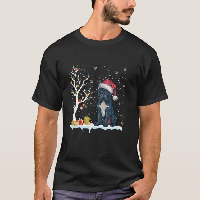 Cane Corso Dog Santa Hat Festive Tree Light Christ T-Shirt (Front)