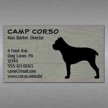 Cane Corso Dog Silhouette Faux Wood Grain Style Magnetic Business Card by jennsdoodleworld at Zazzle