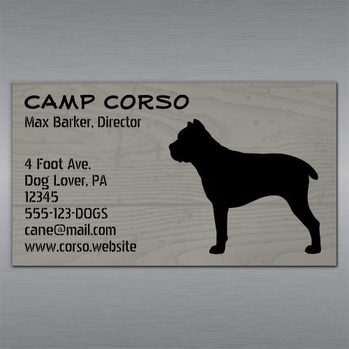 Cane Corso Dog Silhouette Faux Wood Grain Style Magnetic Business Card