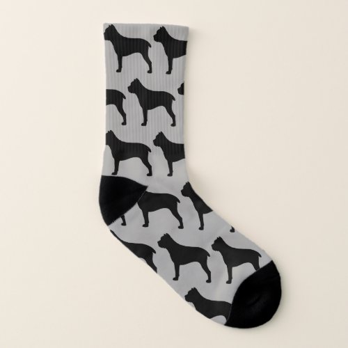 Cane Corso Dog Silhouettes Pattern Black and Grey Socks