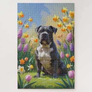 Cane Corso Dog Spring Flowers Painting Jigsaw Puzzle