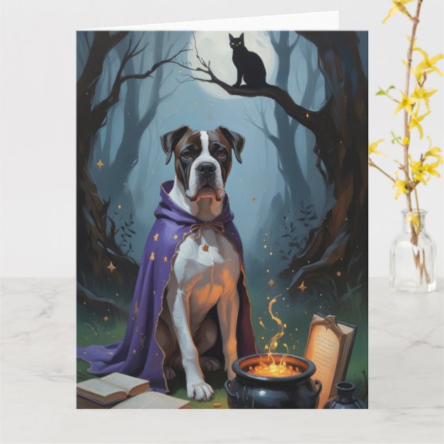 Cane Corso Dog Whimsical Halloween Painting Card (Yellow Flower)