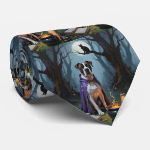 Cane Corso Dog Whimsical Halloween Painting Neck Tie
