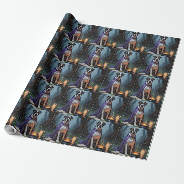 Cane Corso Dog Whimsical Halloween Painting Wrapping Paper (Unrolled)
