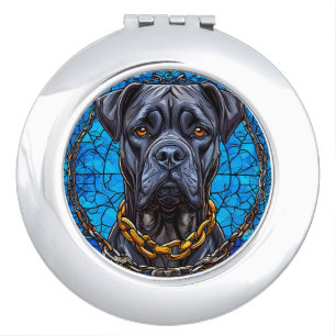 Cane Corso Dog With Chains in Blue Stained Glass Compact Mirror