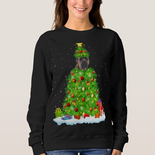 Cane Corso Dog Xmas Lighting Tree Funny Cane Corso Sweatshirt (Front)