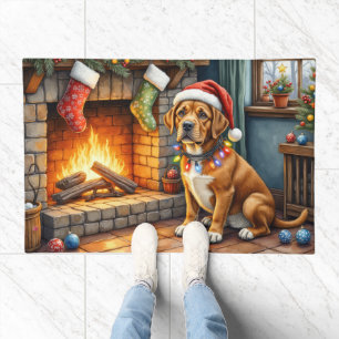 Cane Corso Fireplace with Christmas Lights Doormat