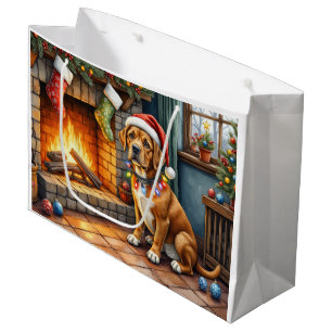Cane Corso Fireplace with Christmas Lights Large Gift Bag