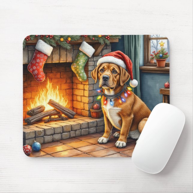Cane Corso Fireplace with Christmas Lights Mouse Pad (With Mouse)