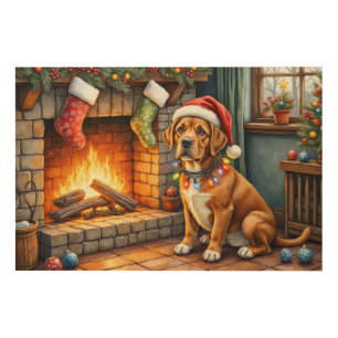 Cane Corso Fireplace with Christmas Lights Wood Wall Art