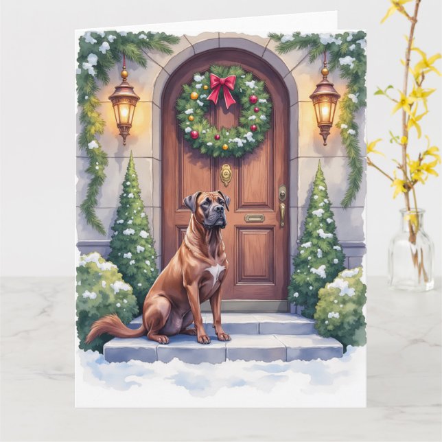 Cane Corso Grand Door Evergreen Christmas Art Card (Yellow Flower)