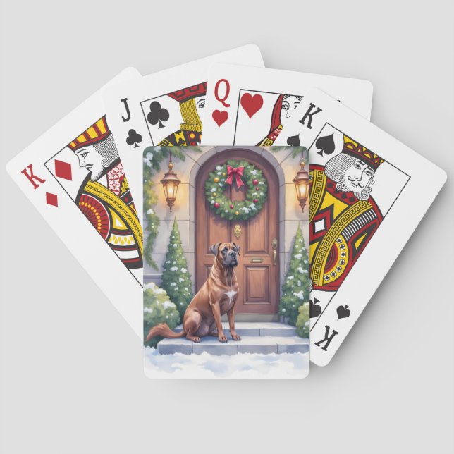 Cane Corso Grand Door Evergreen Christmas Art Poker Cards (Back)