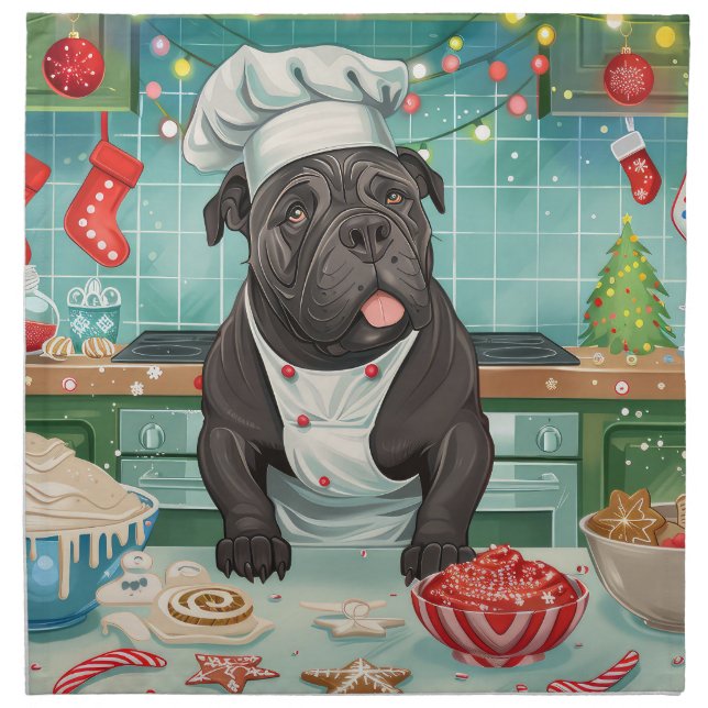 Cane Corso Holiday Baking: Festive Christmas Cloth Napkin (Front)