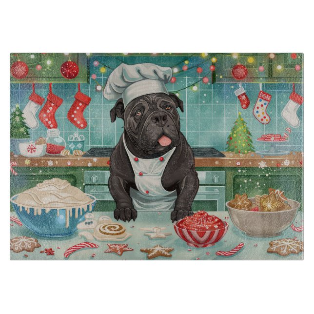 Cane Corso Holiday Baking: Festive Christmas Cutting Board (Front)