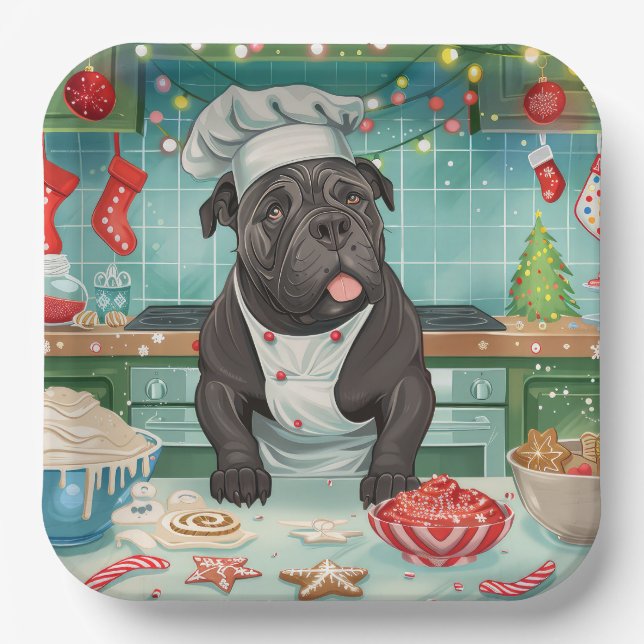 Cane Corso Holiday Baking: Festive Christmas Paper Plates (Front)