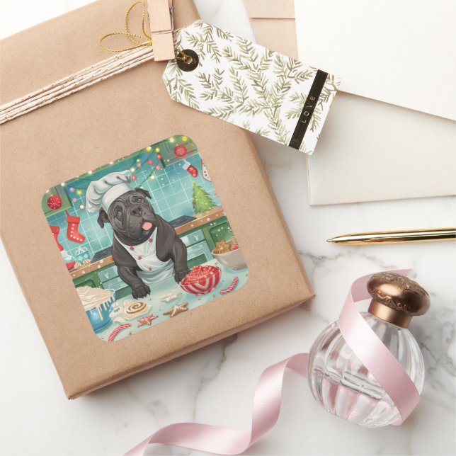Cane Corso Holiday Baking: Festive Christmas Square Sticker (Gifting)