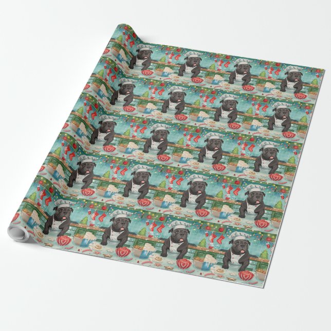 Cane Corso Holiday Baking: Festive Christmas Wrapping Paper (Unrolled)