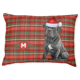 Cane Corso Holiday Plaid with Monogrammed Dog Pet Bed