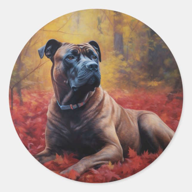 Cane Corso in Autumn Leaves Fall Inspire  Classic Round Sticker (Front)