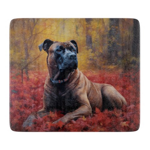 Cane Corso in Autumn Leaves Fall Inspire  Cutting Board