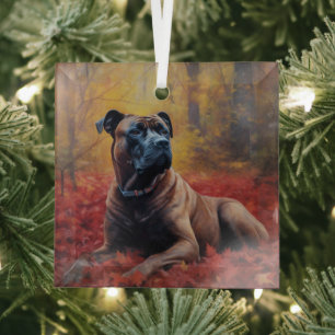 Cane Corso in Autumn Leaves Fall Inspire  Glass Ornament