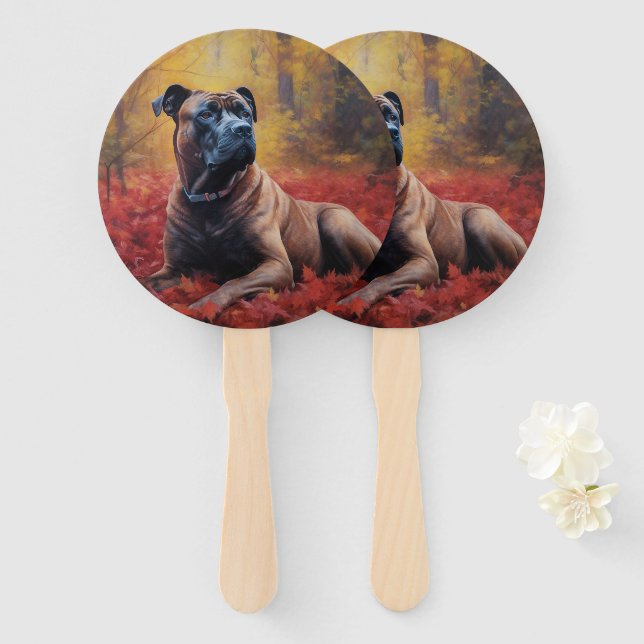 Cane Corso in Autumn Leaves Fall Inspire  Hand Fan (Front and Back)