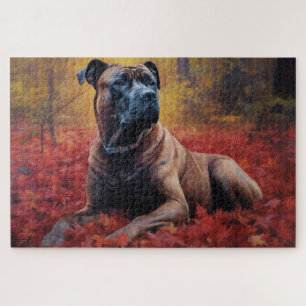 Cane Corso in Autumn Leaves Fall Inspire Jigsaw Puzzle