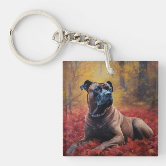 Cane Corso in Autumn Leaves Fall Inspire  Keychain (Front)
