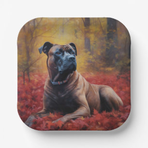 Cane Corso in Autumn Leaves Fall Inspire  Paper Plates