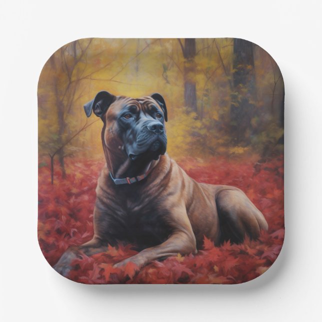 Cane Corso in Autumn Leaves Fall Inspire  Paper Plates (Front)