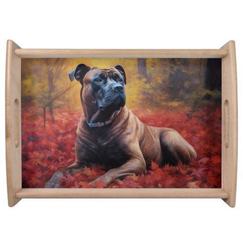 Cane Corso in Autumn Leaves Fall Inspire  Serving Tray