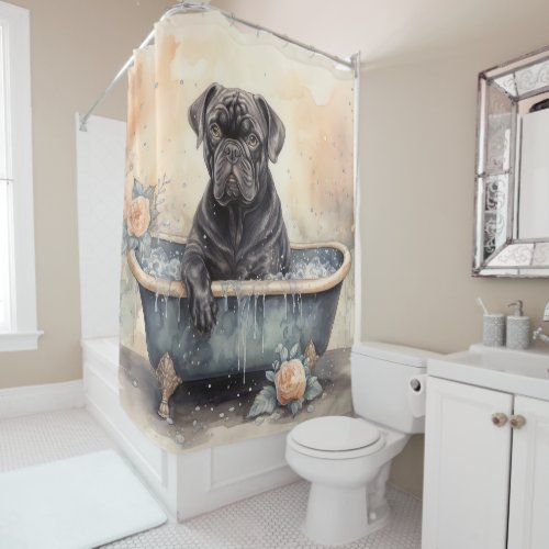 Cane Corso In Bathtub Watercolor Dog Art Shower Curtain