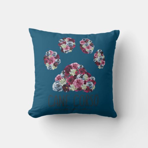 Cane Corso Mama Floral Paw Dog Mom  Throw Pillow