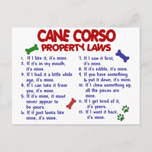 CANE CORSO Property Laws 2 Postcard