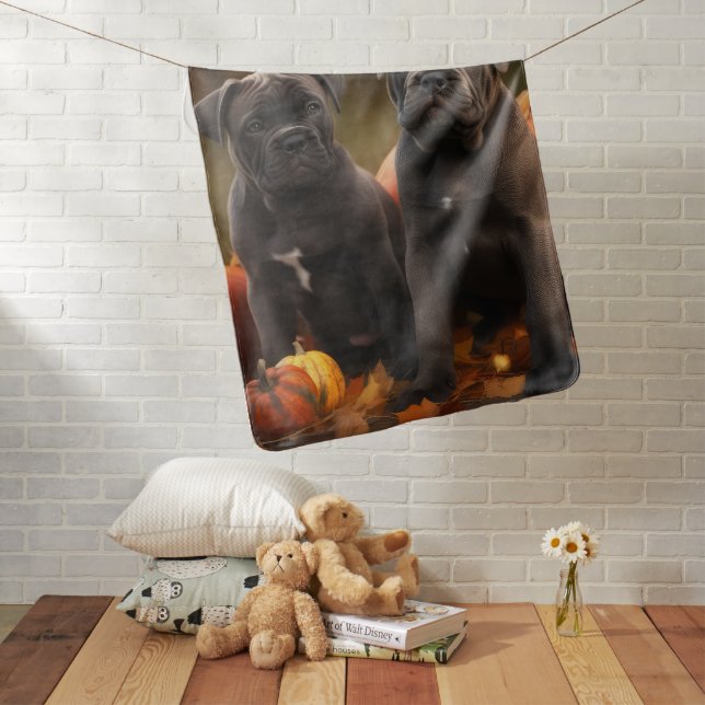 Cane Corso Puppy Autumn Delight Pumpkin Baby Blanket (In Situ)