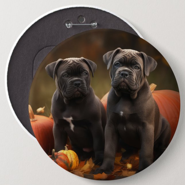 Cane Corso Puppy Autumn Delight Pumpkin Button (Front & Back)