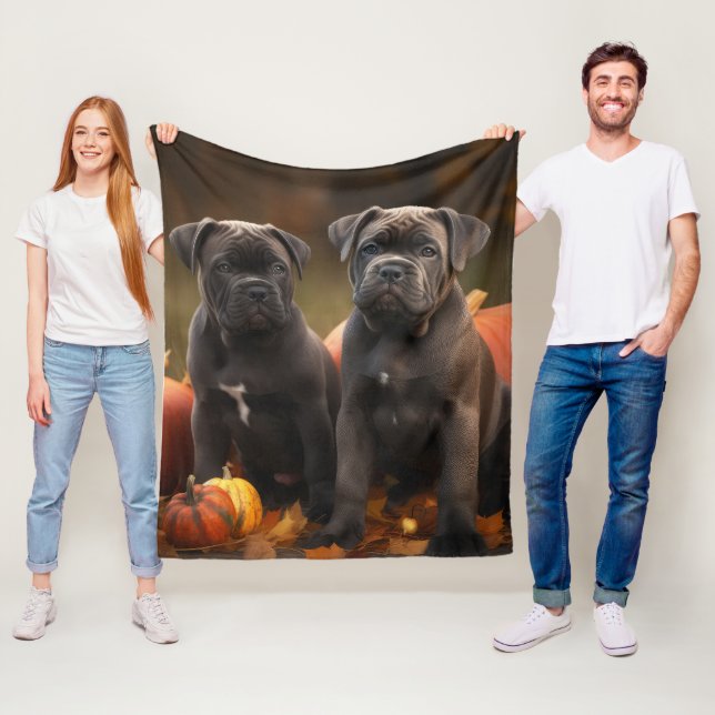 Cane Corso Puppy Autumn Delight Pumpkin Fleece Blanket (In Situ)