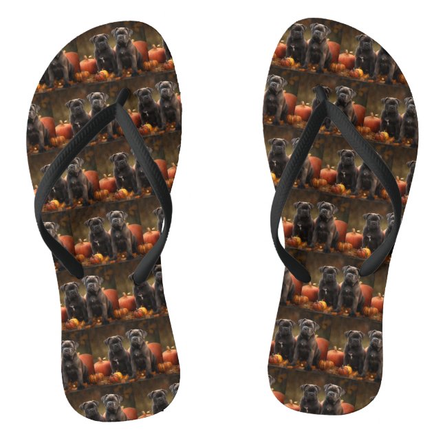 Cane Corso Puppy Autumn Delight Pumpkin Flip Flops (Footbed)