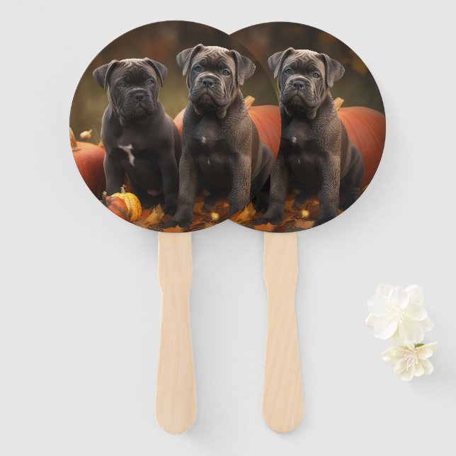 Cane Corso Puppy Autumn Delight Pumpkin Hand Fan (Front and Back)
