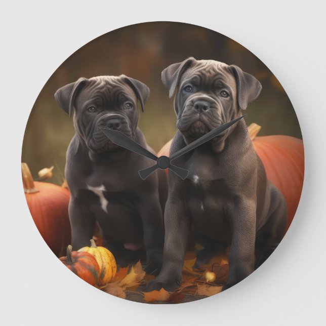 Cane Corso Puppy Autumn Delight Pumpkin Large Clock (Front)
